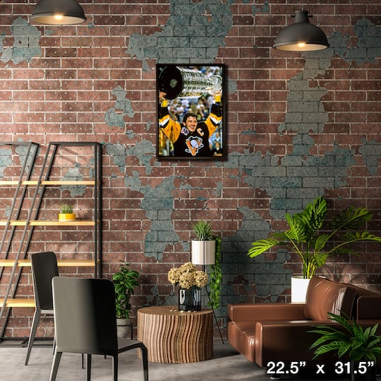 Mario Lemieux Pittsburgh Penguins Framed 20" x 29" Raising Cup Canvas 22.5" x 31.5"